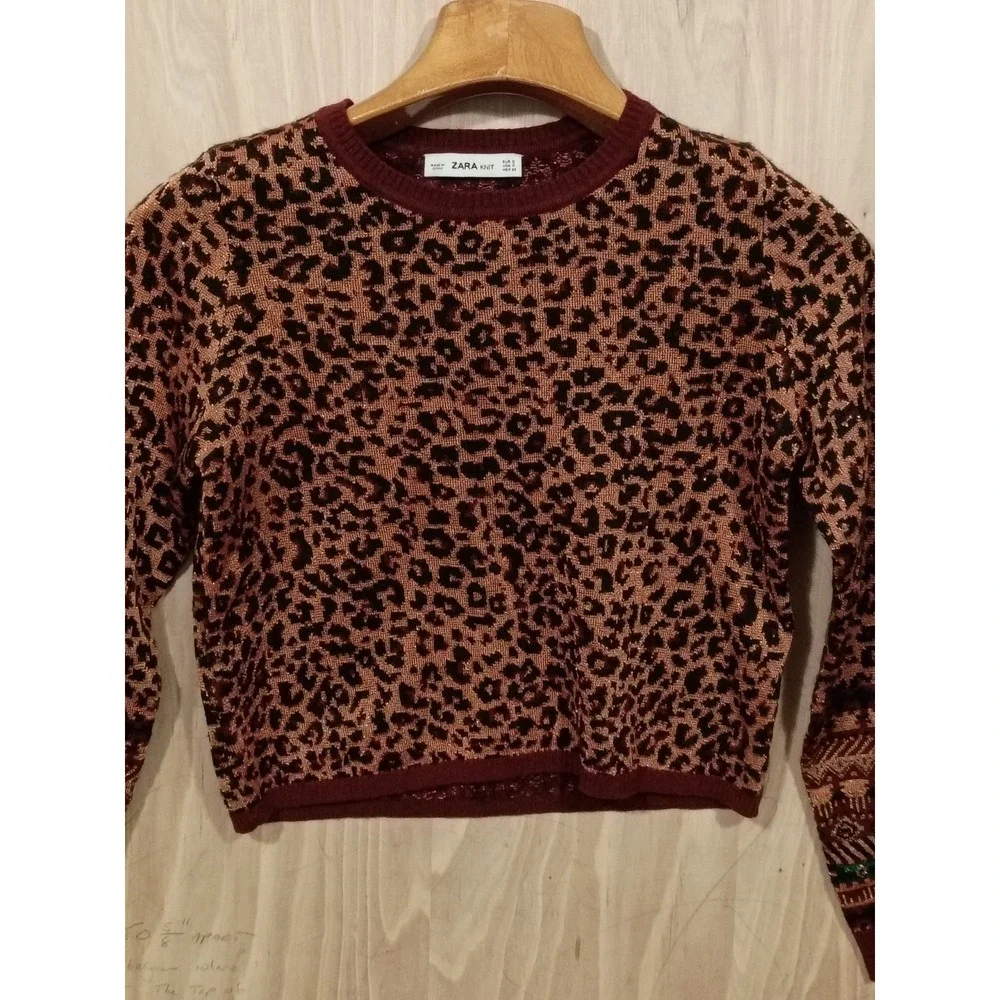 Zara Girls Animal Print Knit Sweater Size Small Long Sleeve with Sparkly Thread. - Picture 2 of 5
